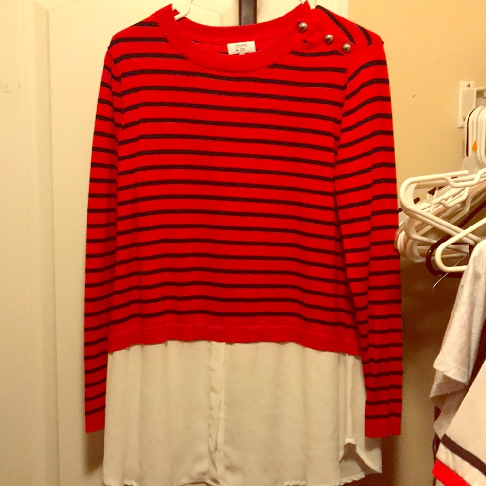 Crown & Ivy red and black striped blouse